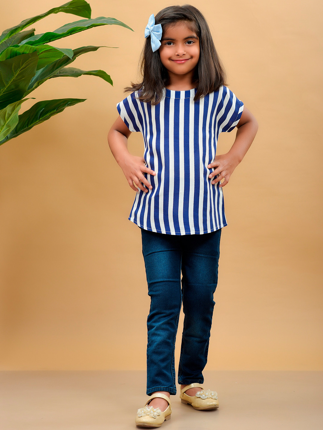 misbis Girls Blue & White Striped Top