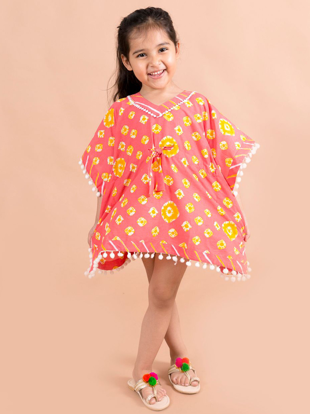 LIL PITAARA Orange & White Pure Cotton Kaftan Dress