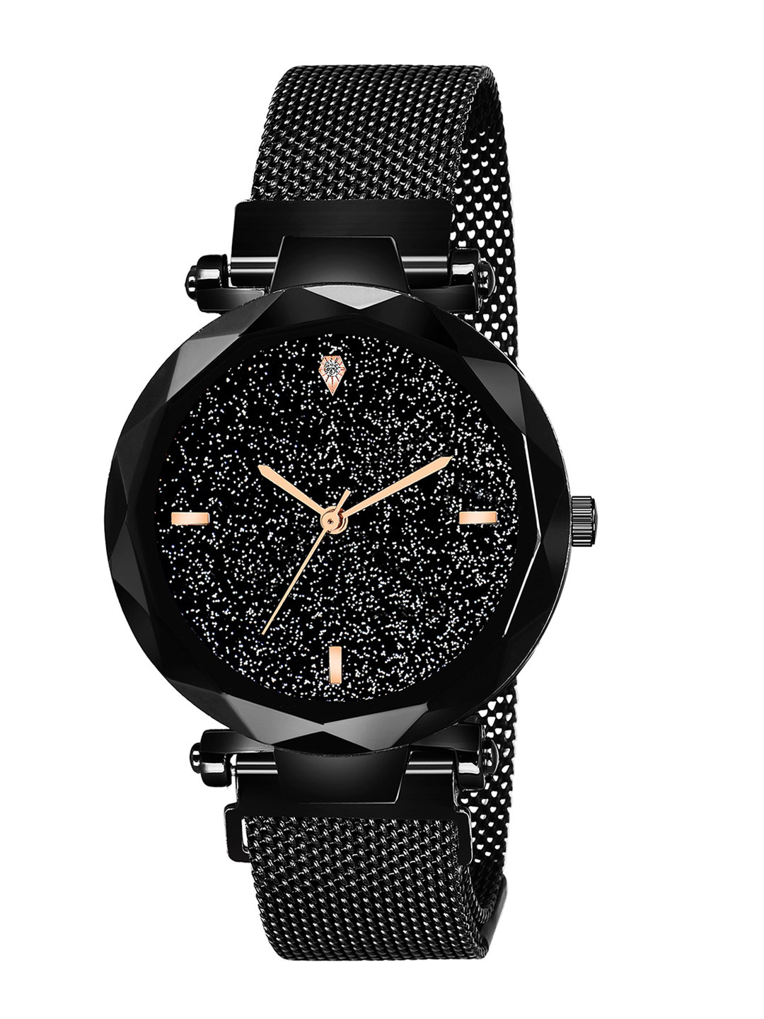 Mikado Women Black Embellished Dial & Black Straps Analogue Watch Black Beauty 6662
