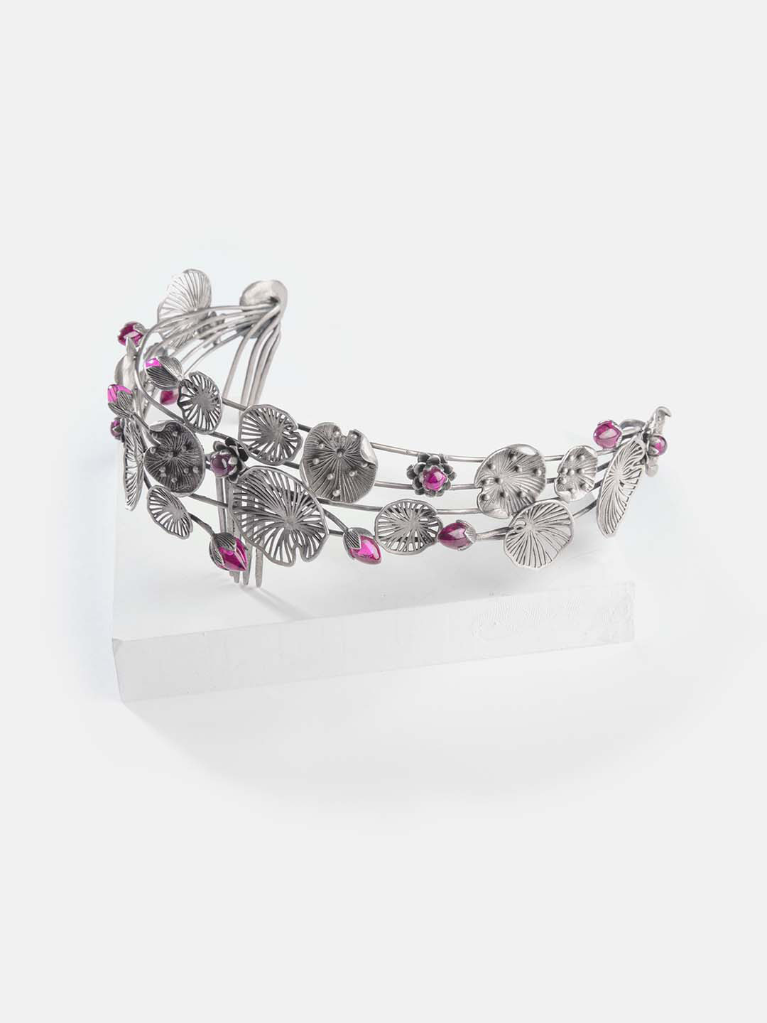 SHAYA Women Silver-Toned & Magenta Saphire Studded 925 Silver Embellished Hairband