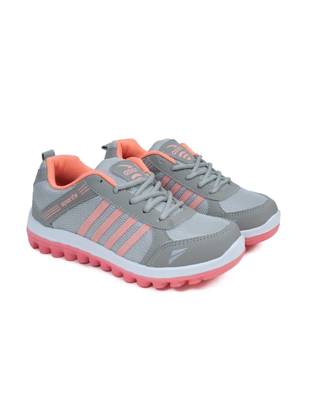 ASIAN Women Grey & Peach-Coloured Mesh Running Shoes