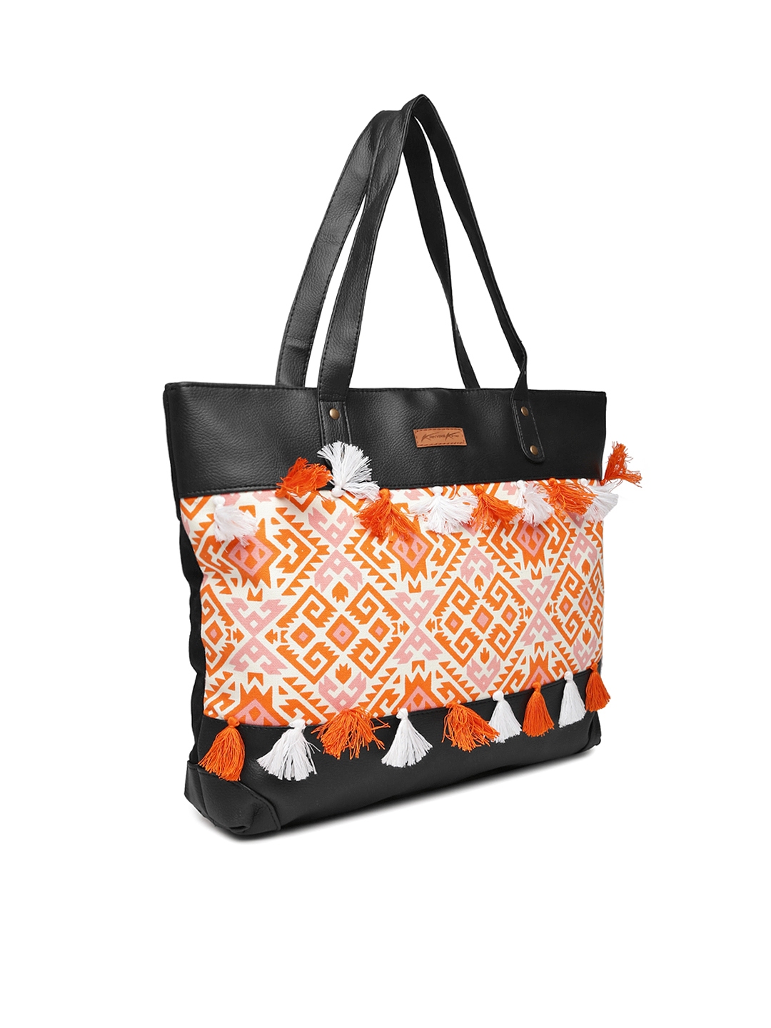 Kanvas Katha Orange Black Printed Shoulder Bag With