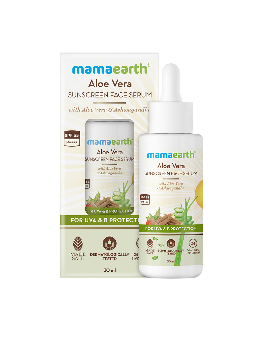 Mamaearth Aloe Vera Sunscreen Face Serum with Ashwagandha 30 ml