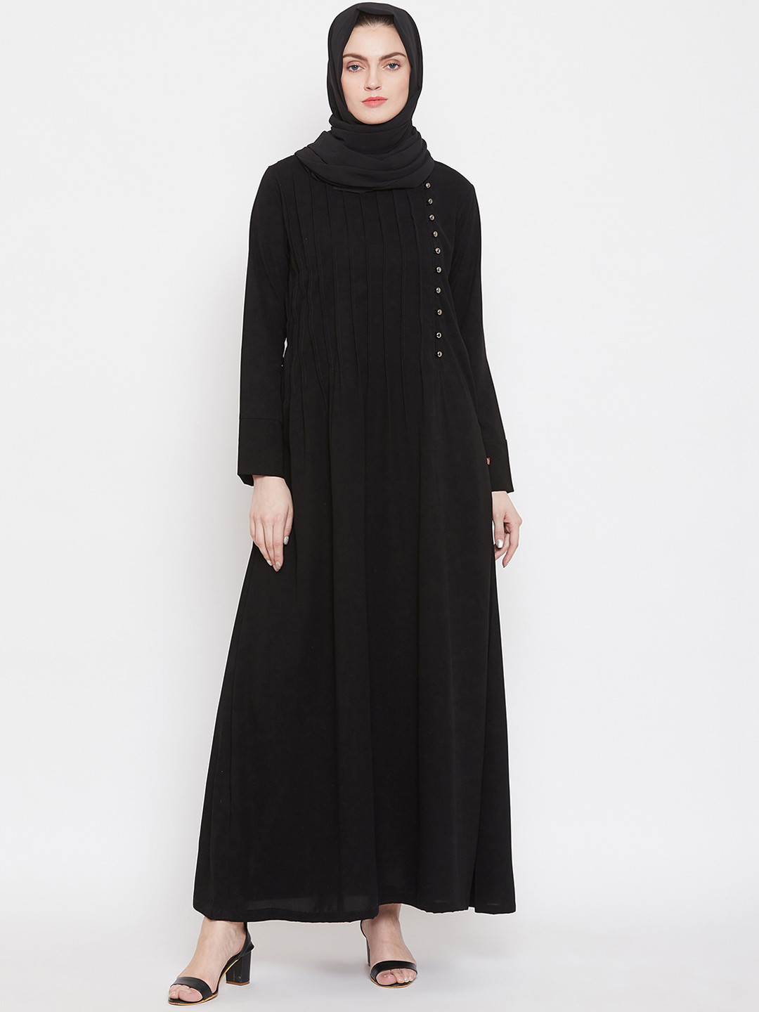 NABIA Women Black Solid Abaya Burqa With Scarf