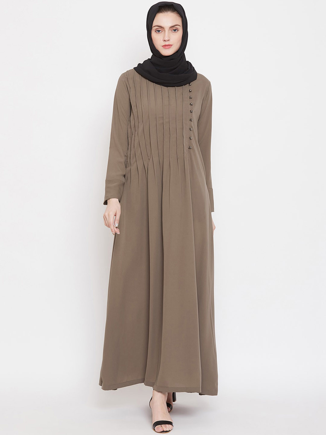 NABIA Women Beige Solid Abaya Burqa With Scraf