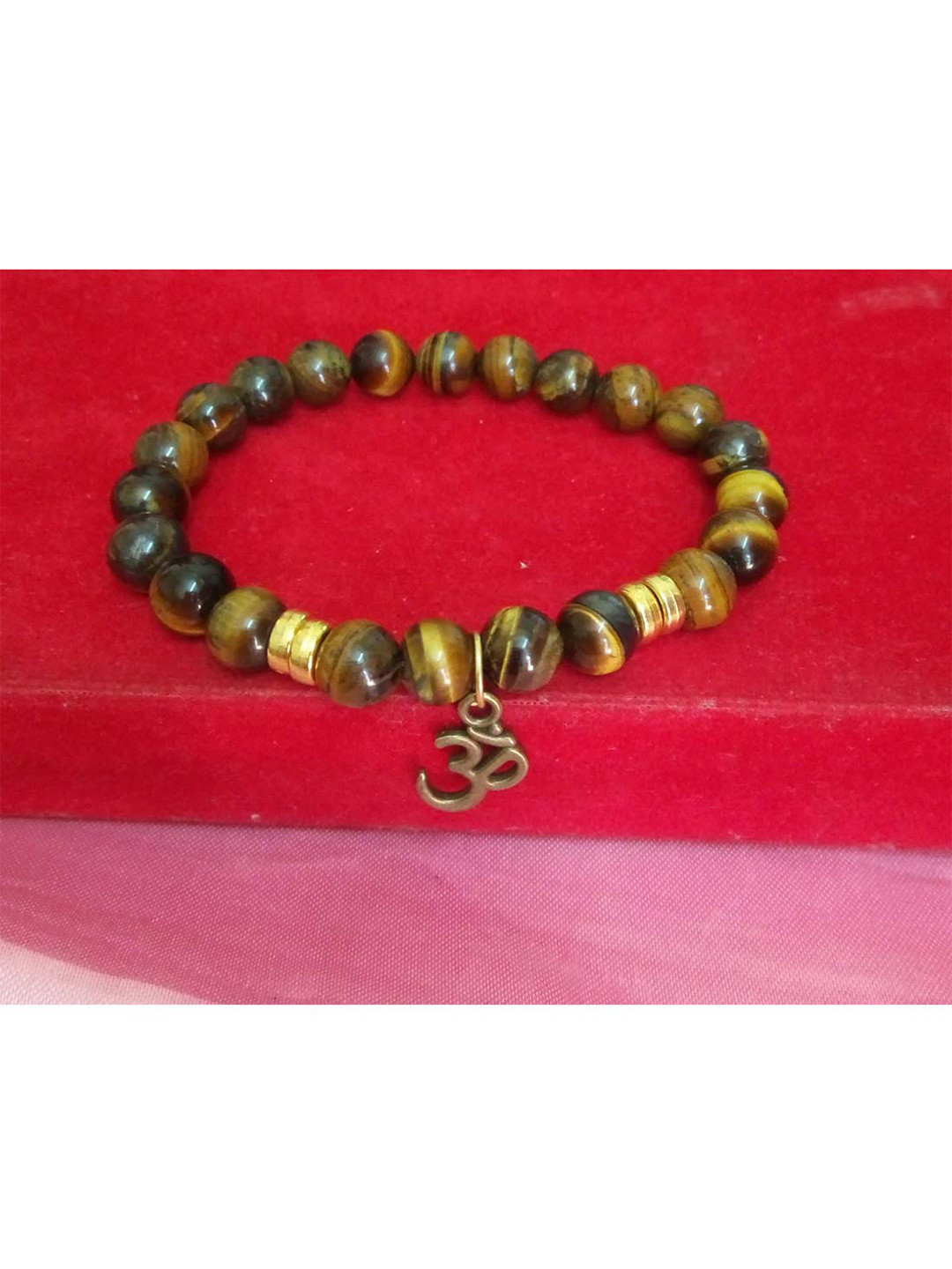 RICH AND FAMOUS Men Brown & Gold-Toned Brass Tigers Eye Brass-Plated Bracelet