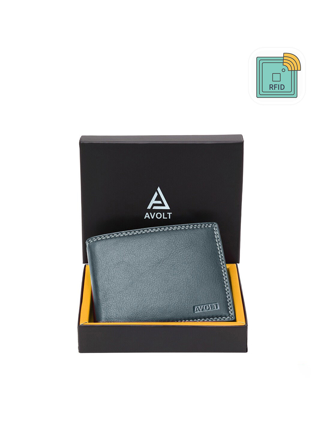 AVOLT Men Grey Textured Leather Two Fold Wallet