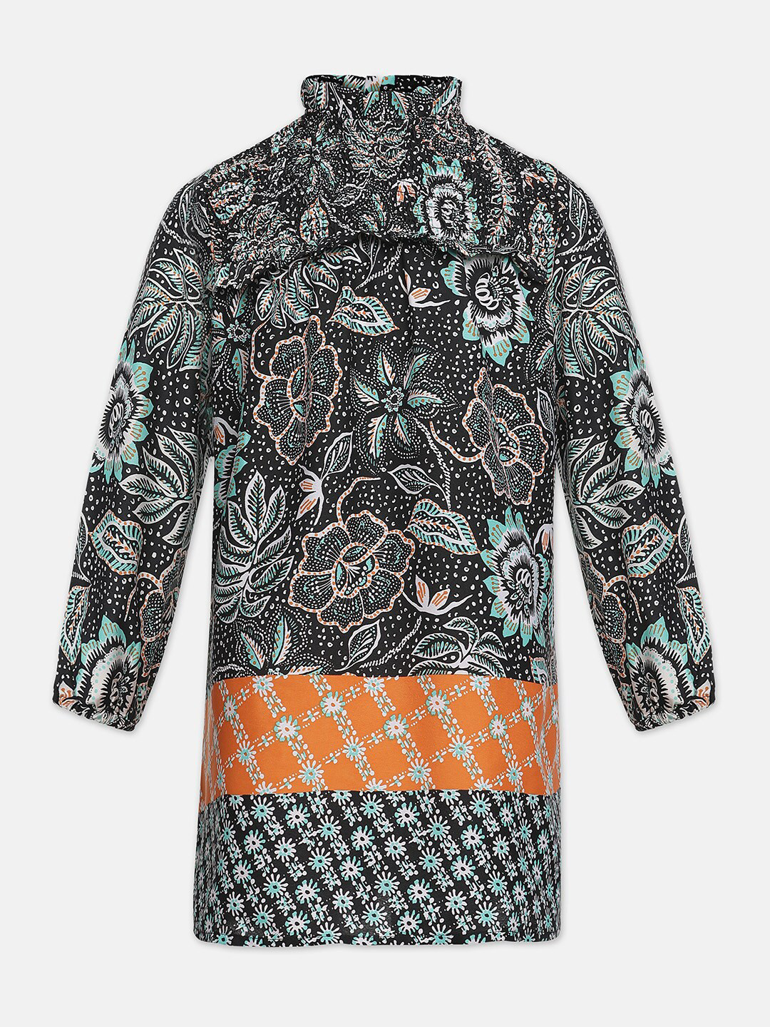 Oxolloxo Black & Mustard Yellow Floral Satin Sheath Dress