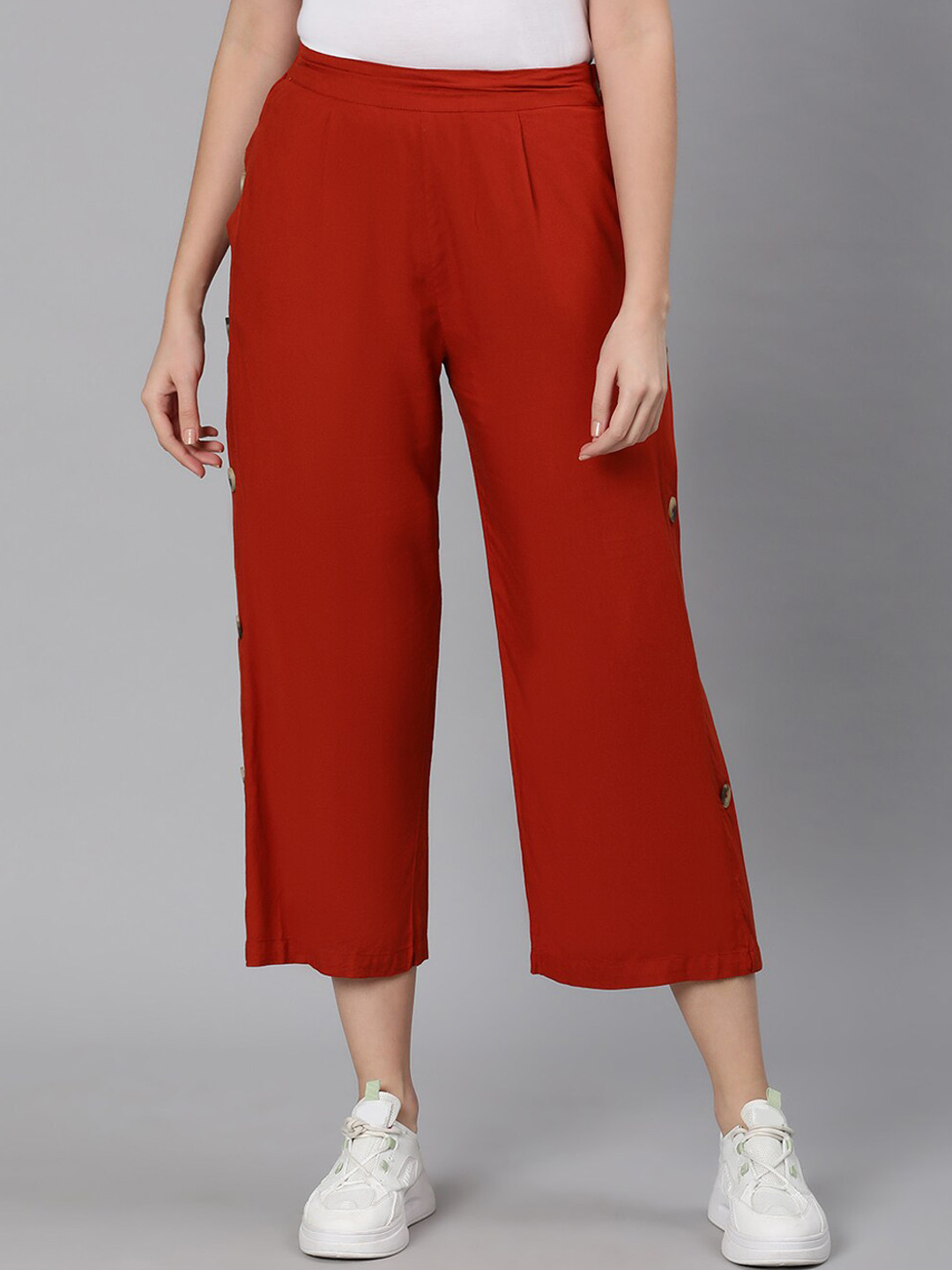 Oxolloxo Women Rust Easy Wash Pleated Trousers