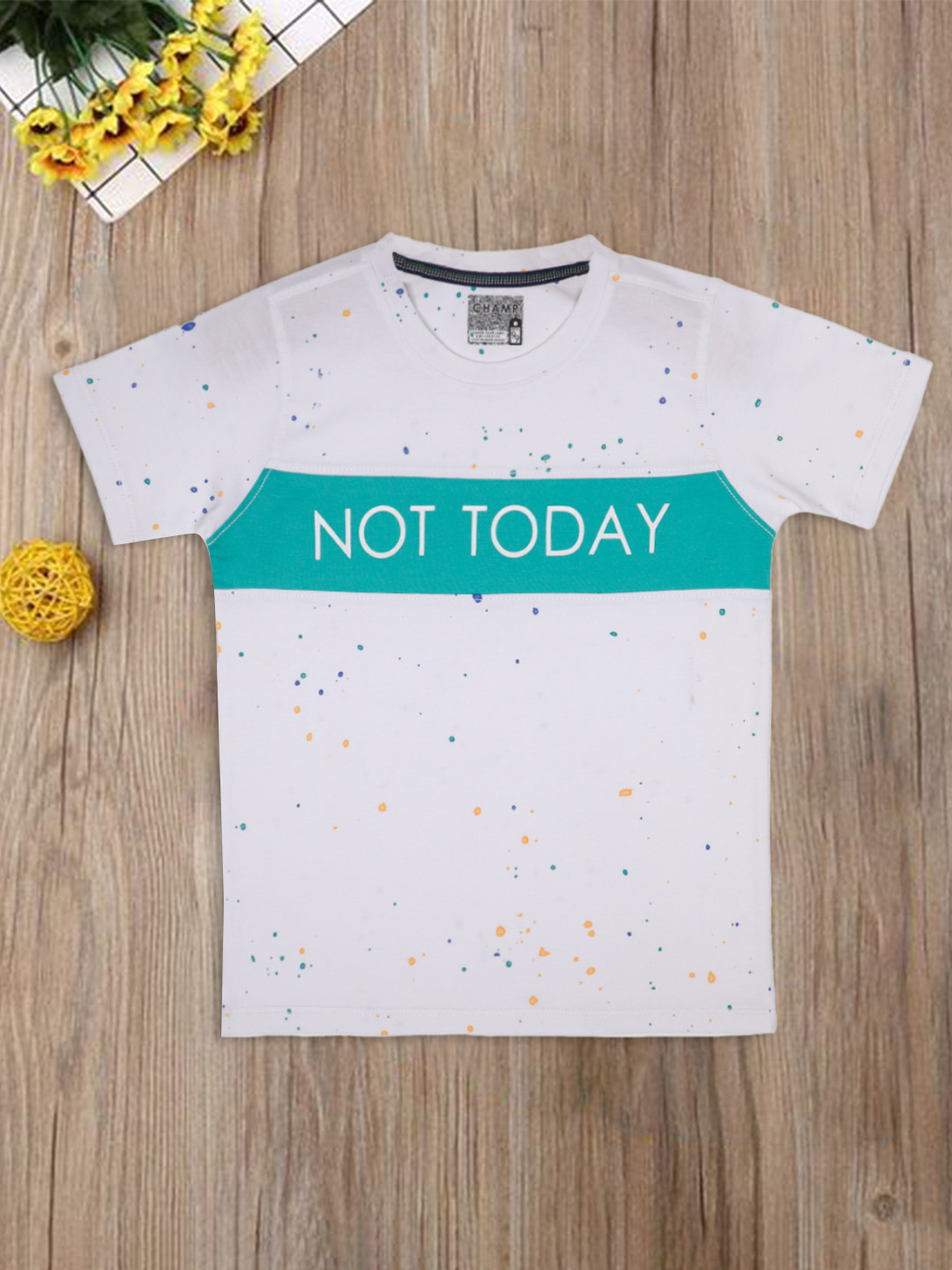AXM CHAMP Boys White Typography Printed T-shirt