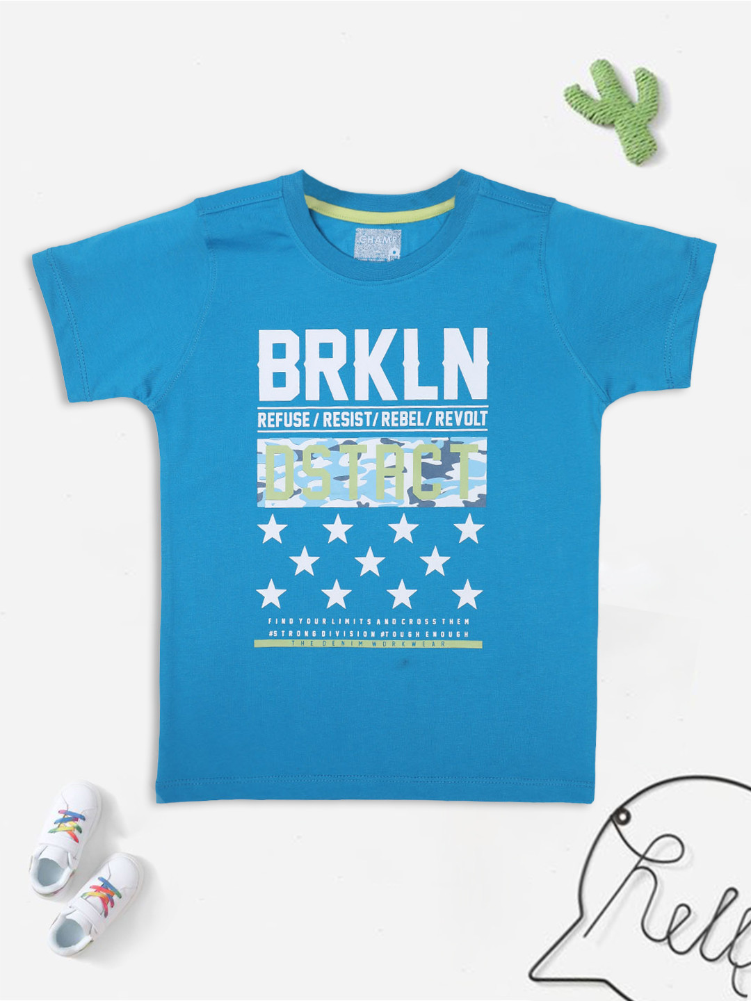 AXM CHAMP Boys Turquoise Blue Printed T-shirt