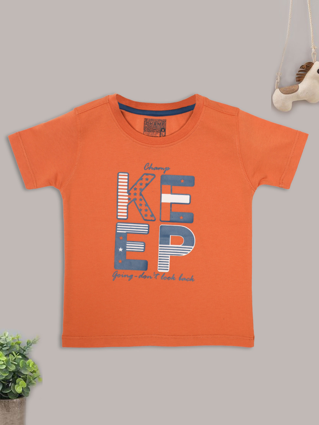 AXM CHAMP Boys Orange Typography Printed T-shirt