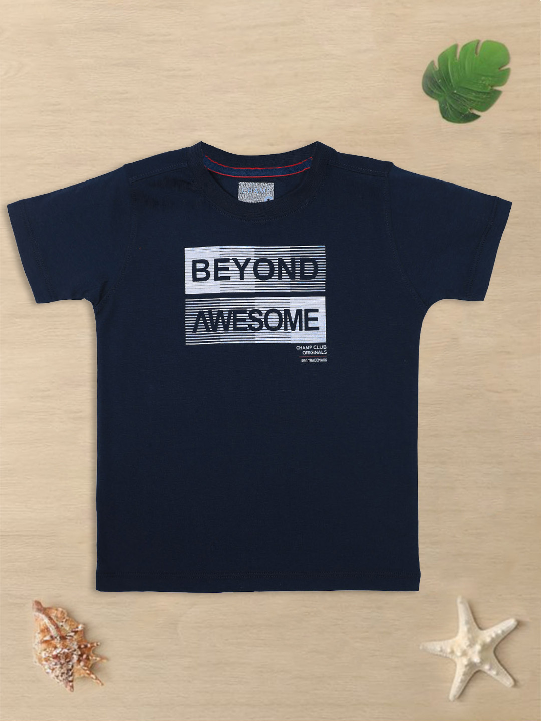 AXM CHAMP Boys Navy Blue Printed Polo Collar Cotton T-shirt