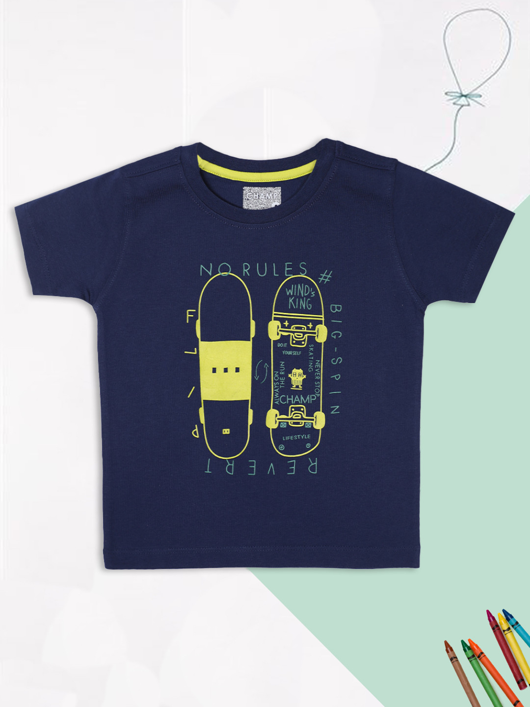 AXM CHAMP Boys Blue & Yellow Printed T-shirt