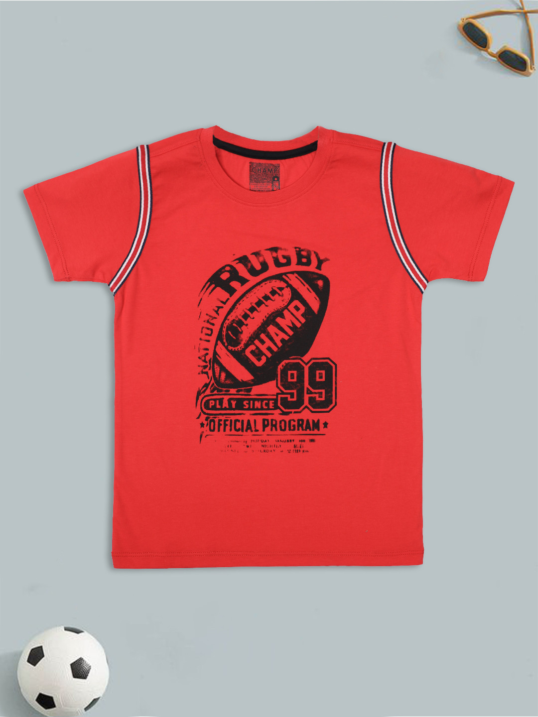 AXM CHAMP Boys Red Typography Printed T-shirt