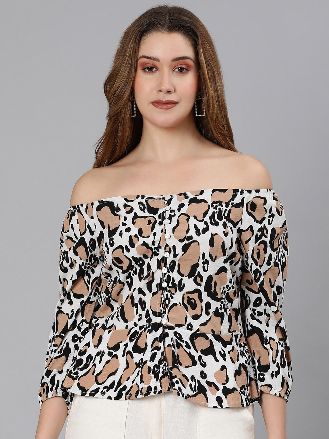 Oxolloxo Multicoloured Animal Print Off-Shoulder Bardot Top