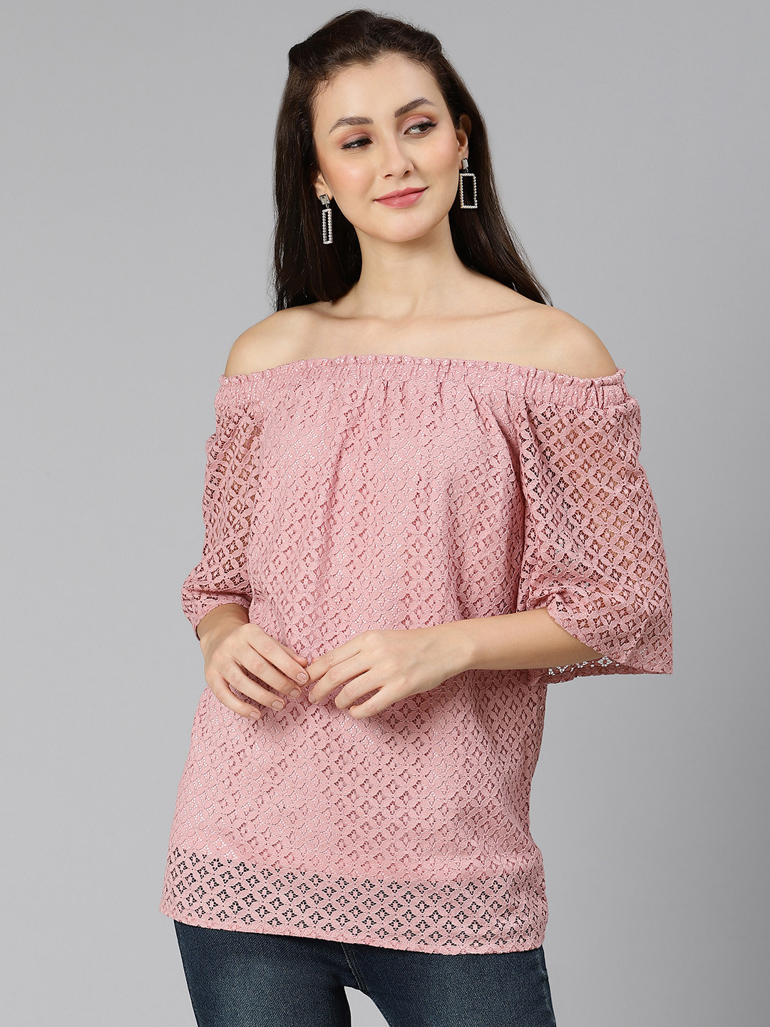 Oxolloxo Pink Off-Shoulder Pure Cotton Bardot Top