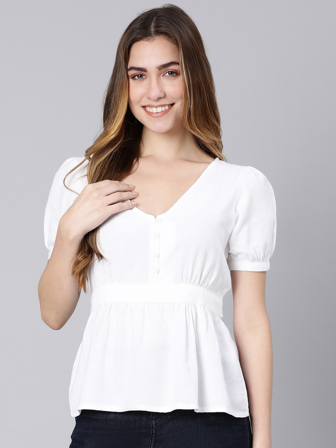 Oxolloxo White Cinched Waist Top