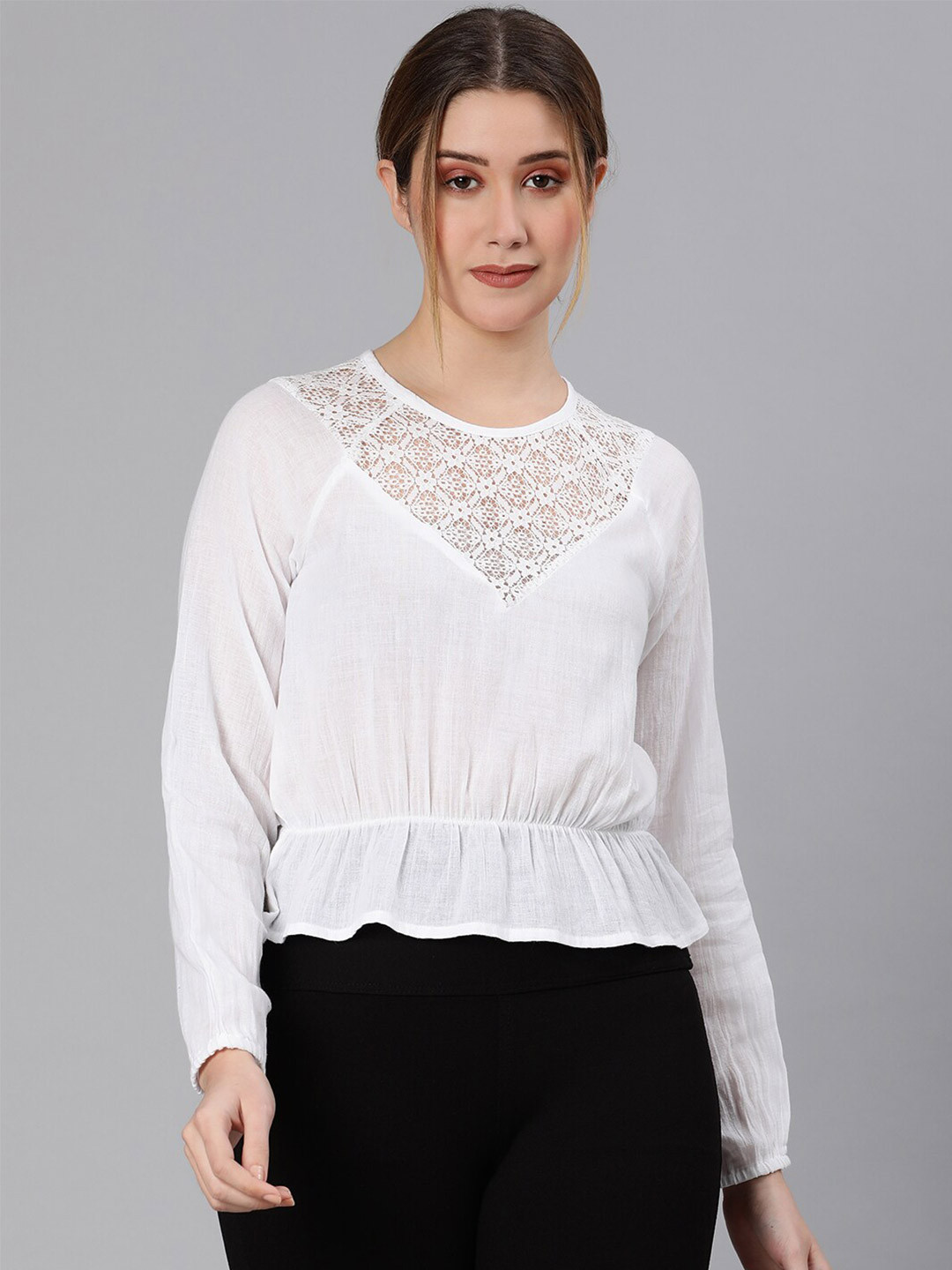 Oxolloxo White Self Design Top