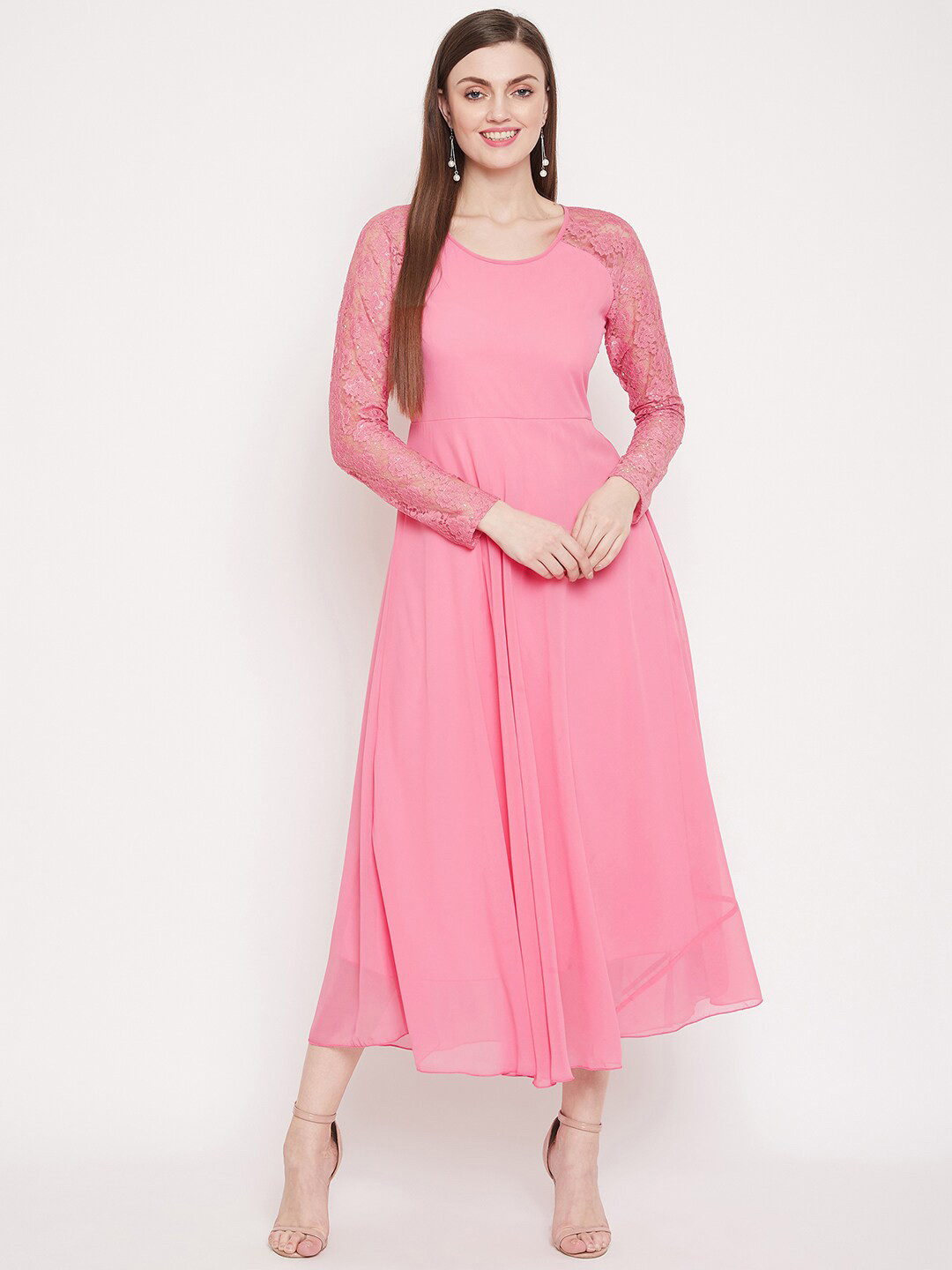 HELLO DESIGN Pink Georgette Midi Dress
