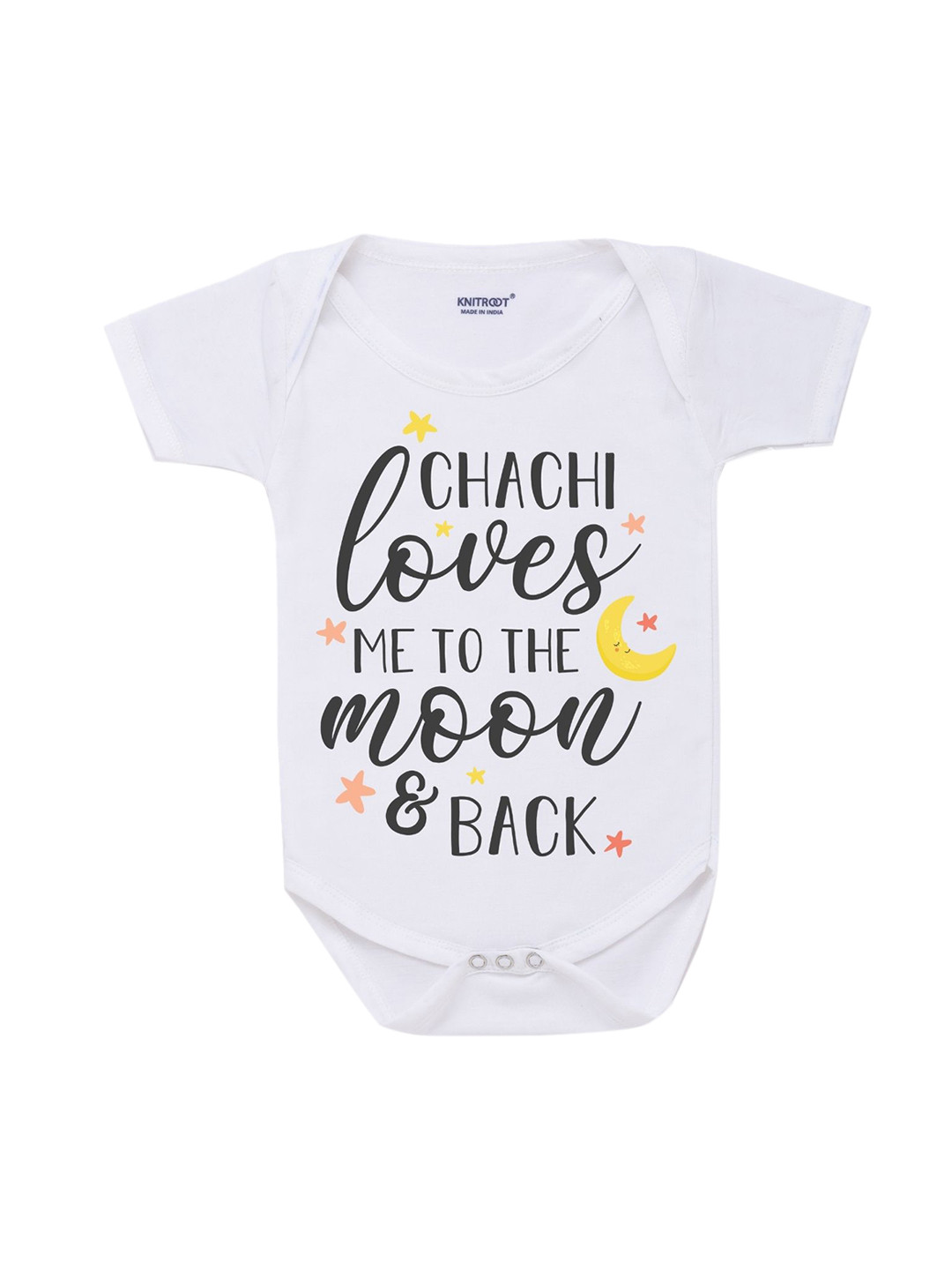 KNITROOT Infant Kids White & Black Typography Printed Cotton Bodysuit