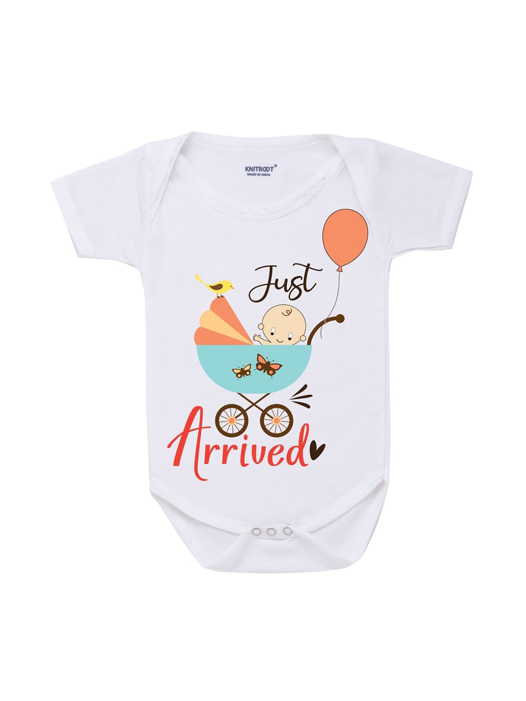 KNITROOT Kids White Graphic Printed Pure Cotton Bodysuits