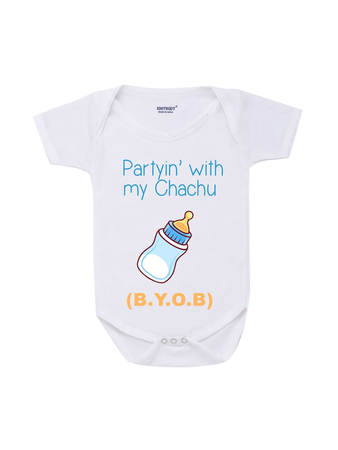 KNITROOT Infant White & Blue Printed Pure Cotton Bodysuits
