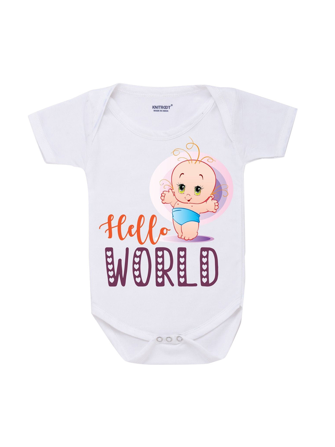 KNITROOT Infant White Printed Pure Cotton Bodysuits 100% Cotton