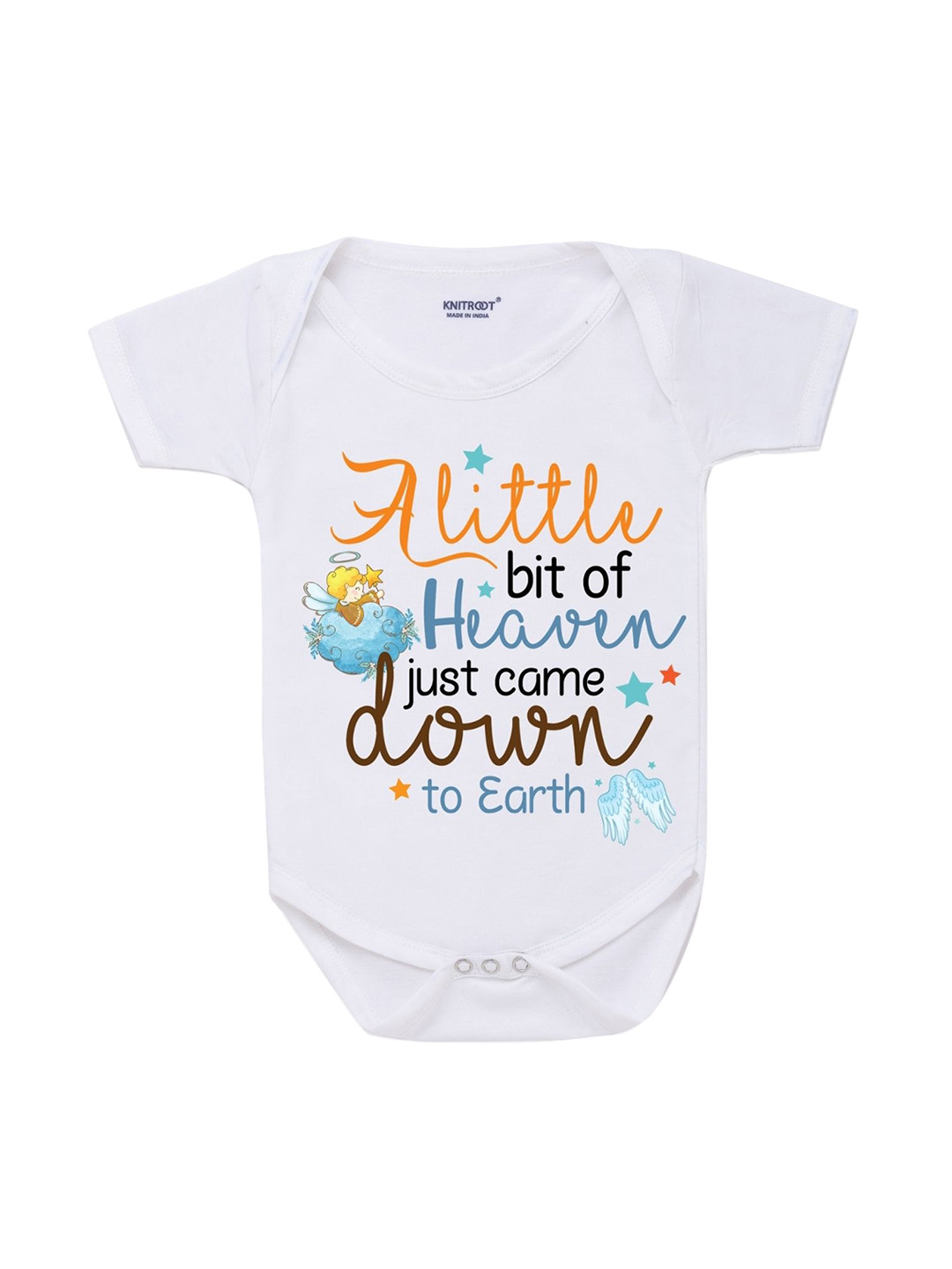 KNITROOT Unisex Kids White Printed Pure Cotton Bodysuits