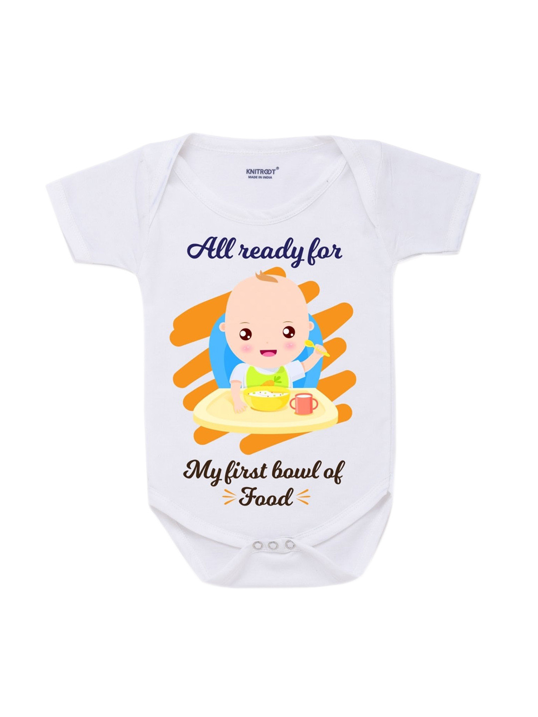 KNITROOT Infant White & Yellow Printed Pure Cotton Bodysuits