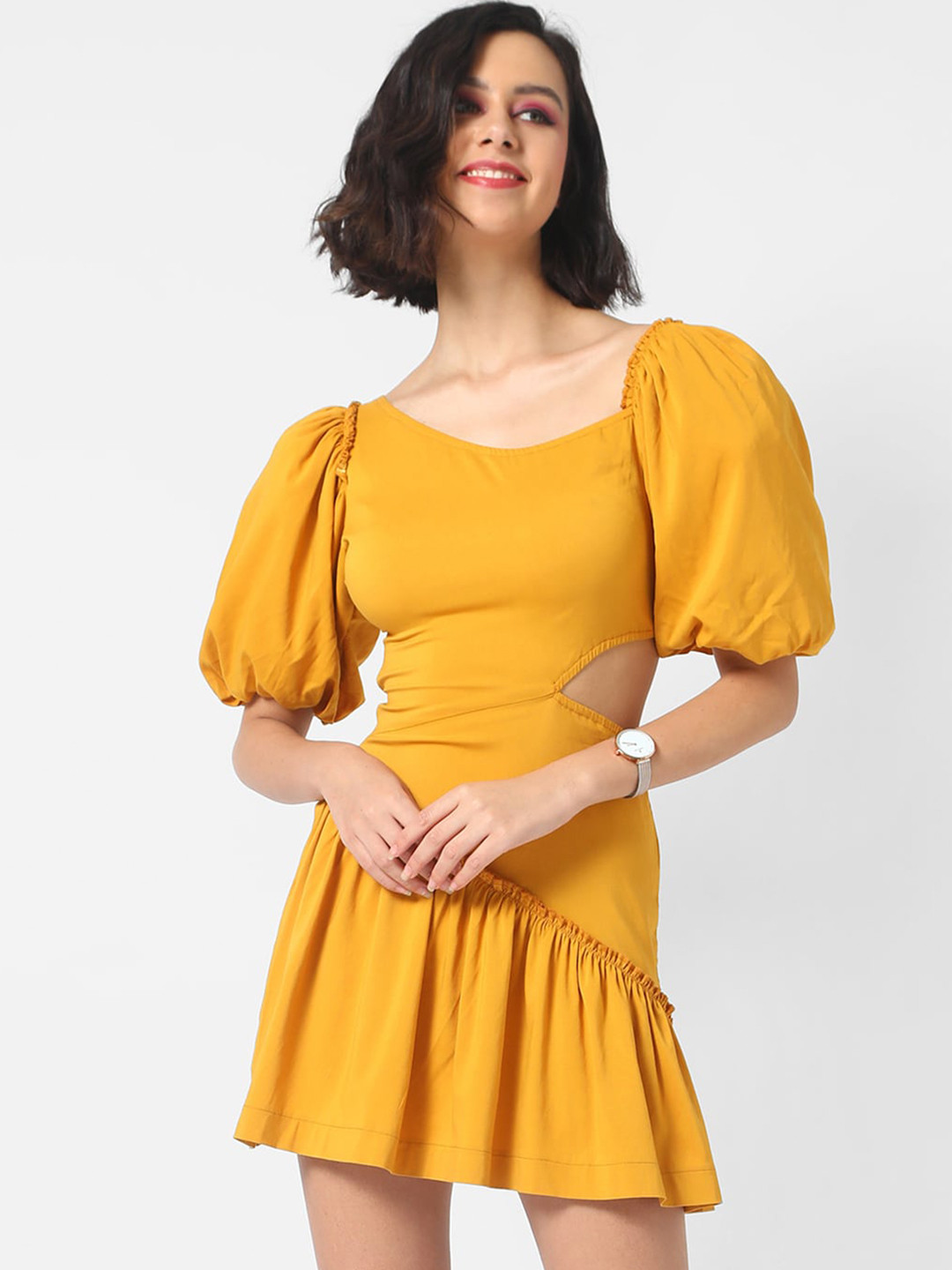 Campus Sutra Mustard Yellow Cotton Mini Dress