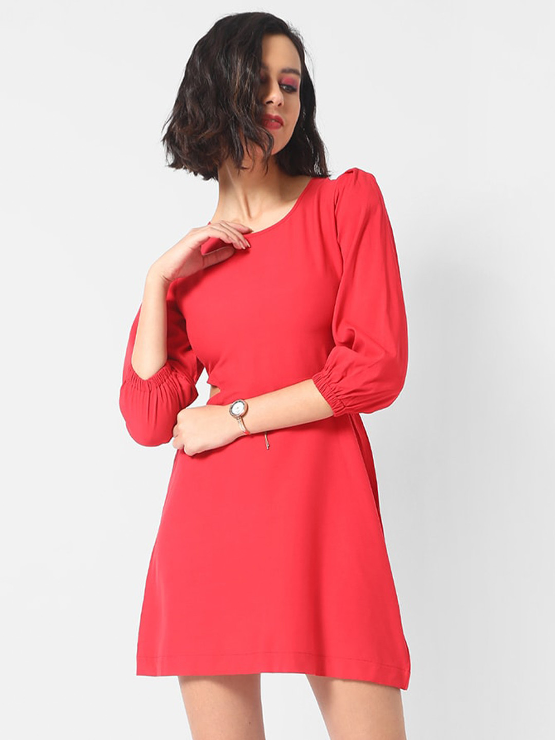 Campus Sutra Red Crepe Mini Party Dress