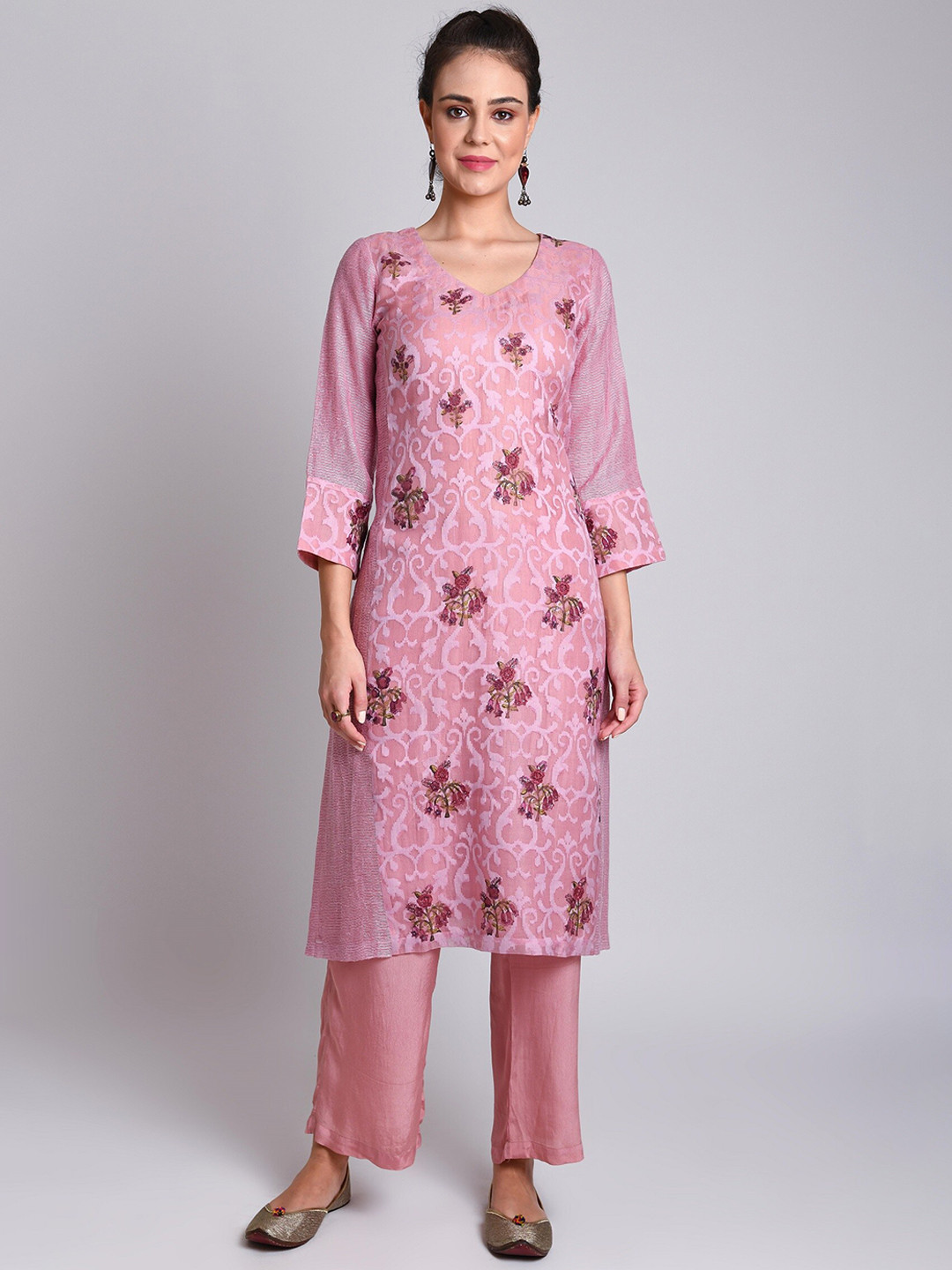 NAINA ARUNIMA Women Lavender Pure Silk Kurta with Palazzos