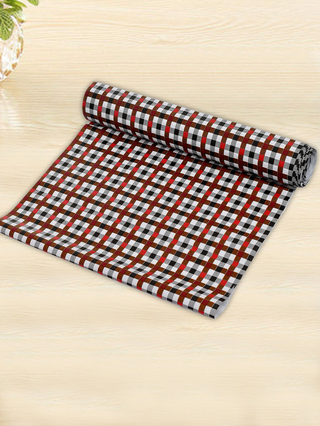 Kuber Industries  Maroon & White Checked Anti Slip Shelf Mat