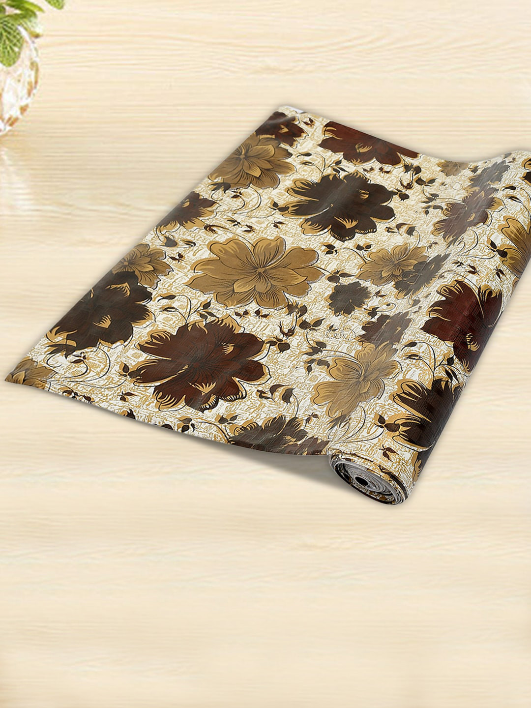 Kuber Industries Brown Printed  PVC Anti Slip Skid Shelf Mat