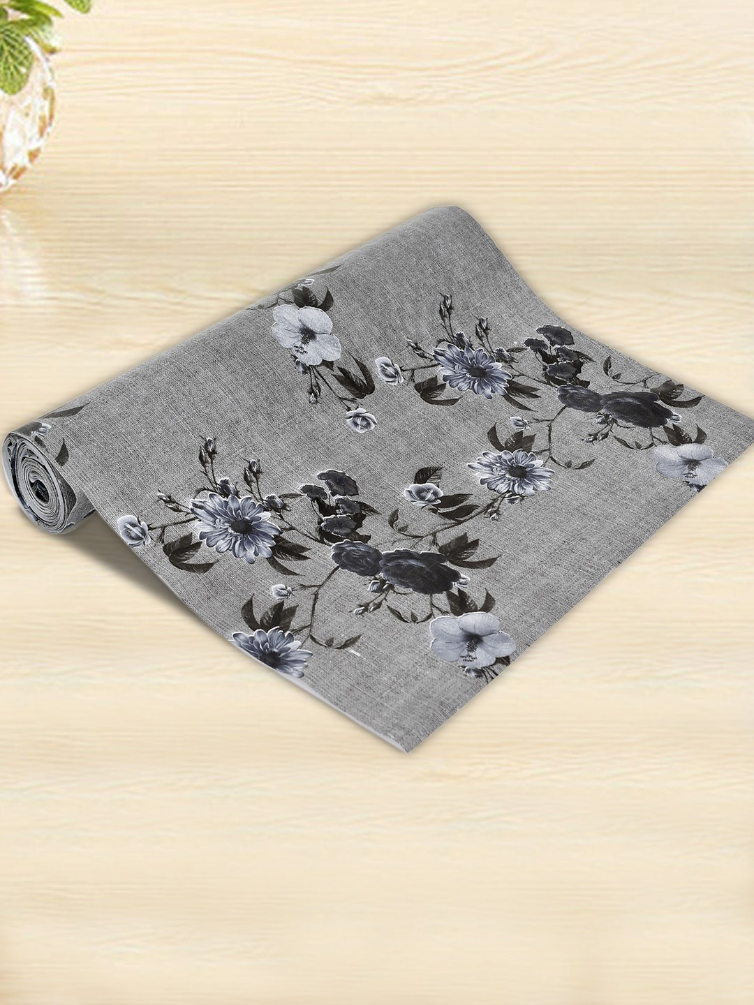 Kuber Industries Set of 2 Grey & Black Printed PVC Water-Resistant Shelf Liner