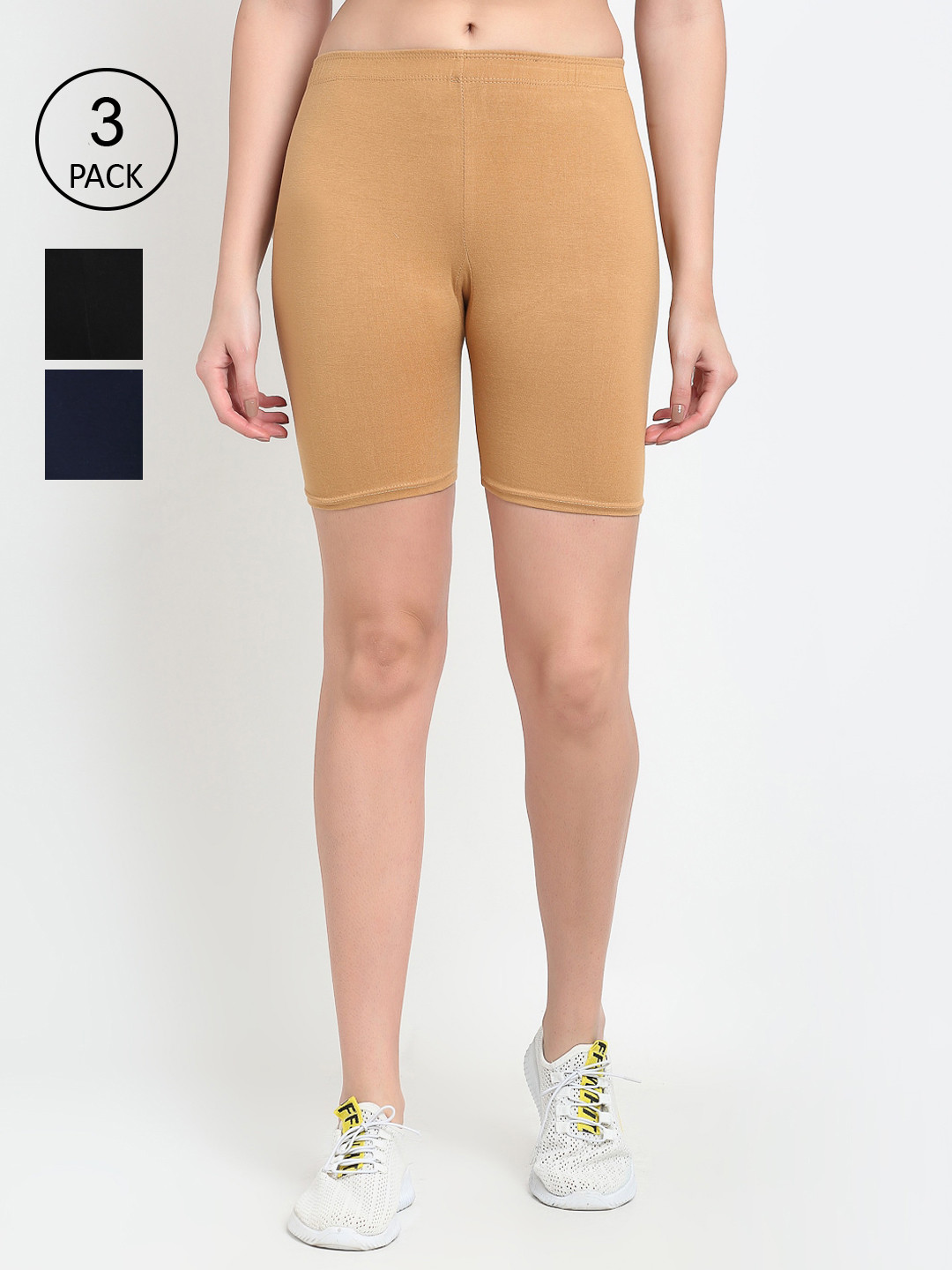 Jinfo Women Black Solid Cycling Shorts Pack Of 3