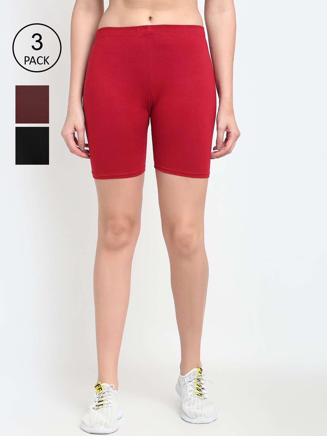 Jinfo Women Pack of 3 Black & Red Cycling Shorts