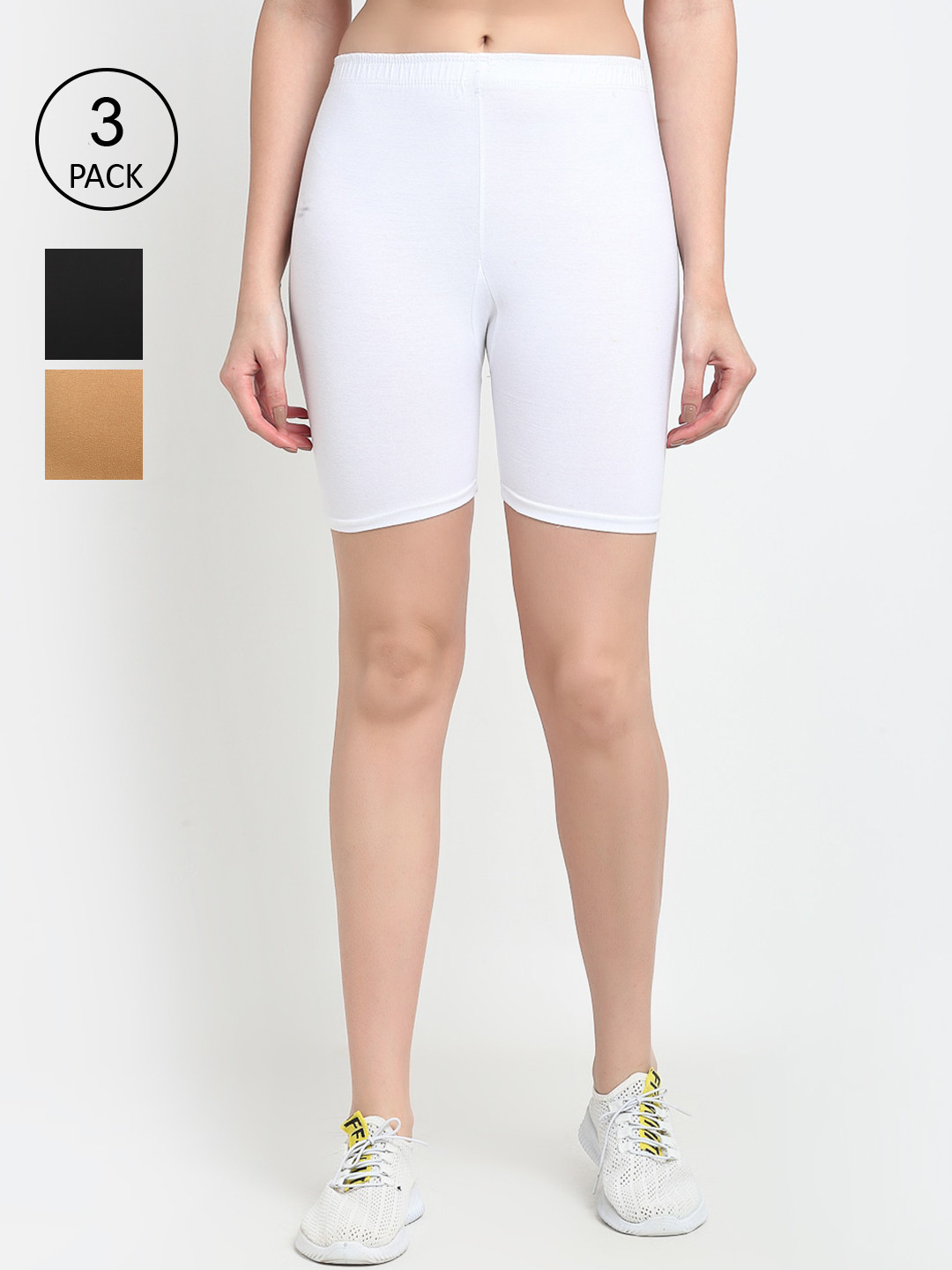 Jinfo Women Black Solid Cycling Shorts Pack Of 3