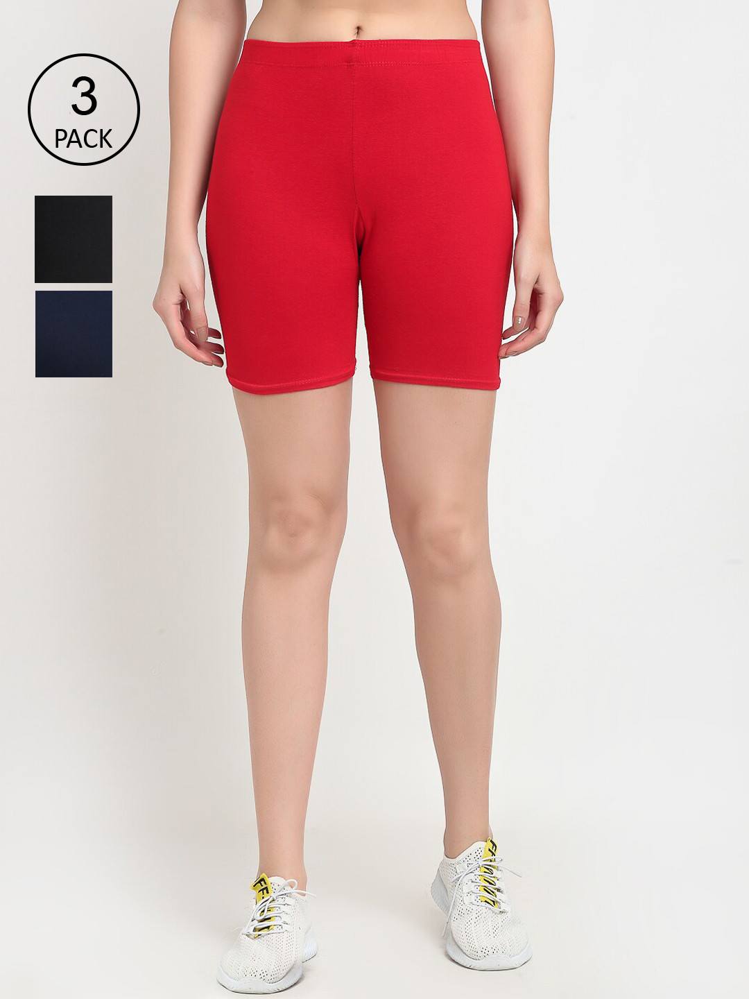 Jinfo Women Pack of 3 Black & Red Cycling Shorts