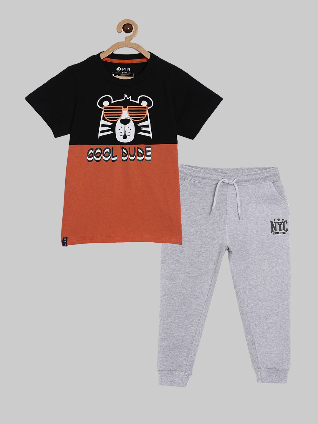 3PIN Boys Orange & Grey Printed T-shirt with Trousers