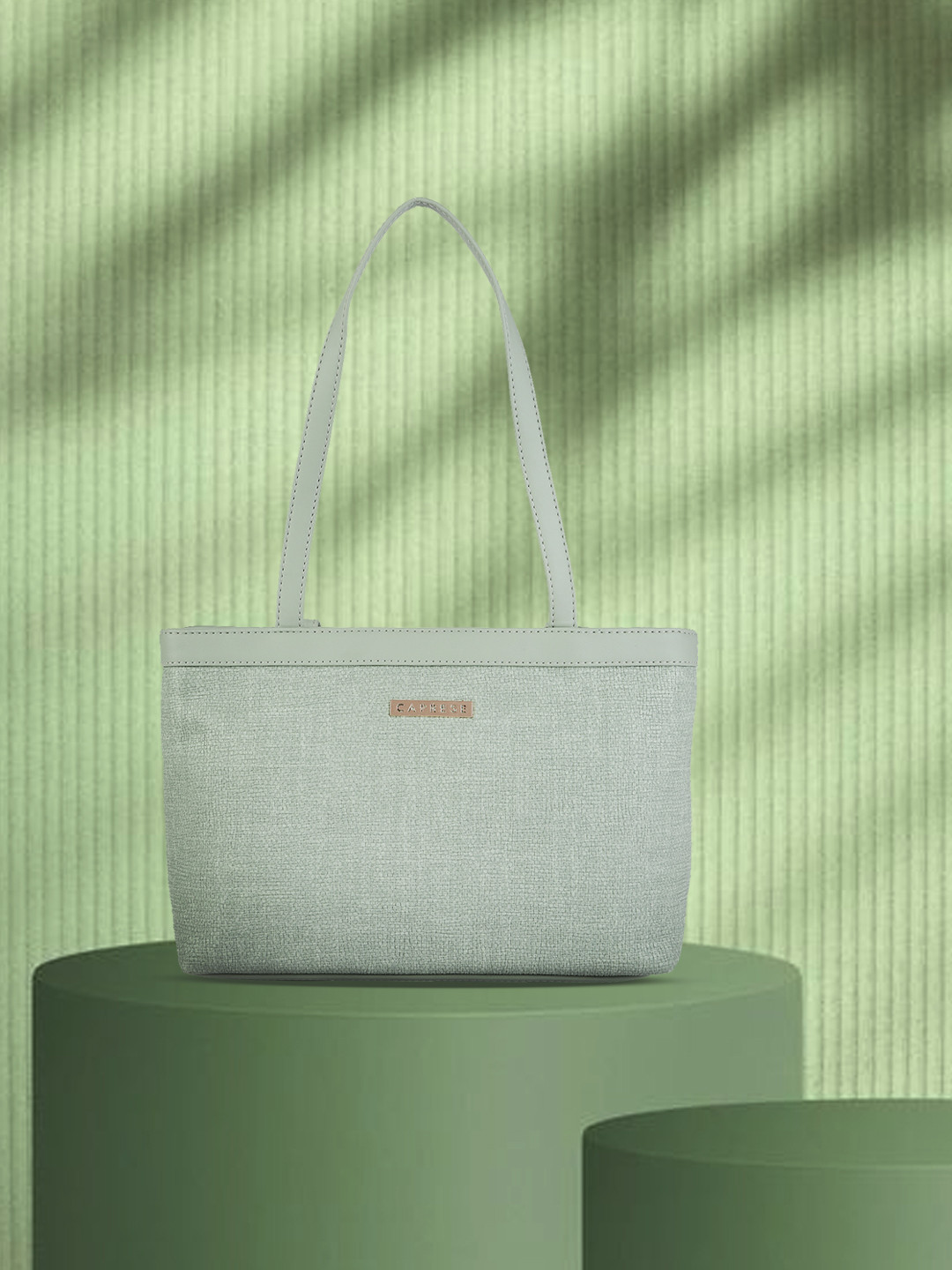 Caprese Sage Green Textured Structured Shoulder Bag