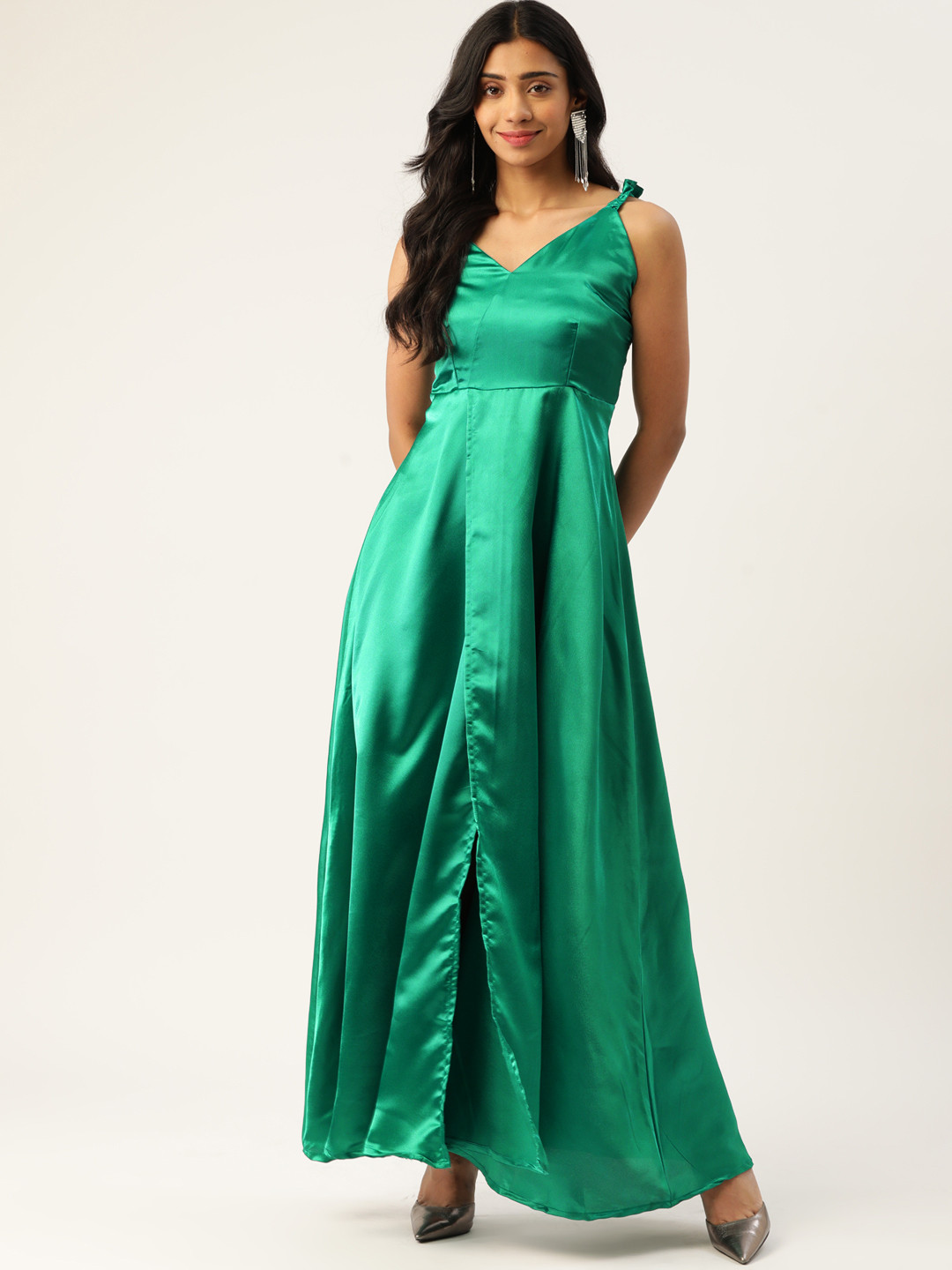 U&F Green Satin Maxi Dress