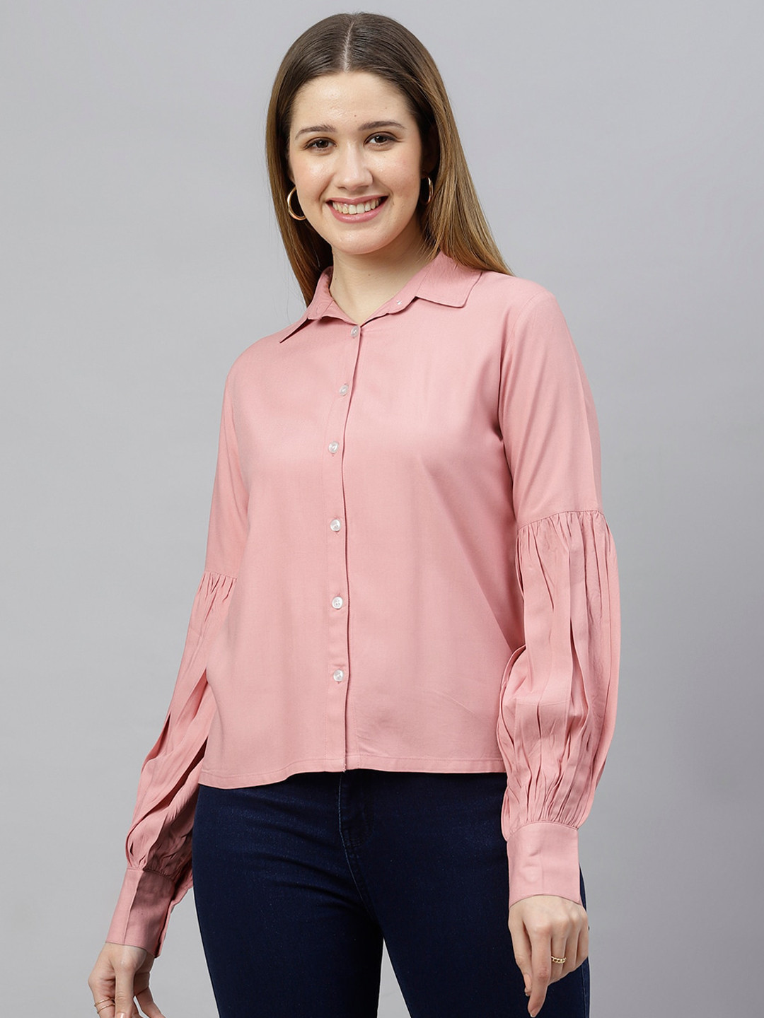 FLAMBOYANT Peach-Coloured Shirt Style Top