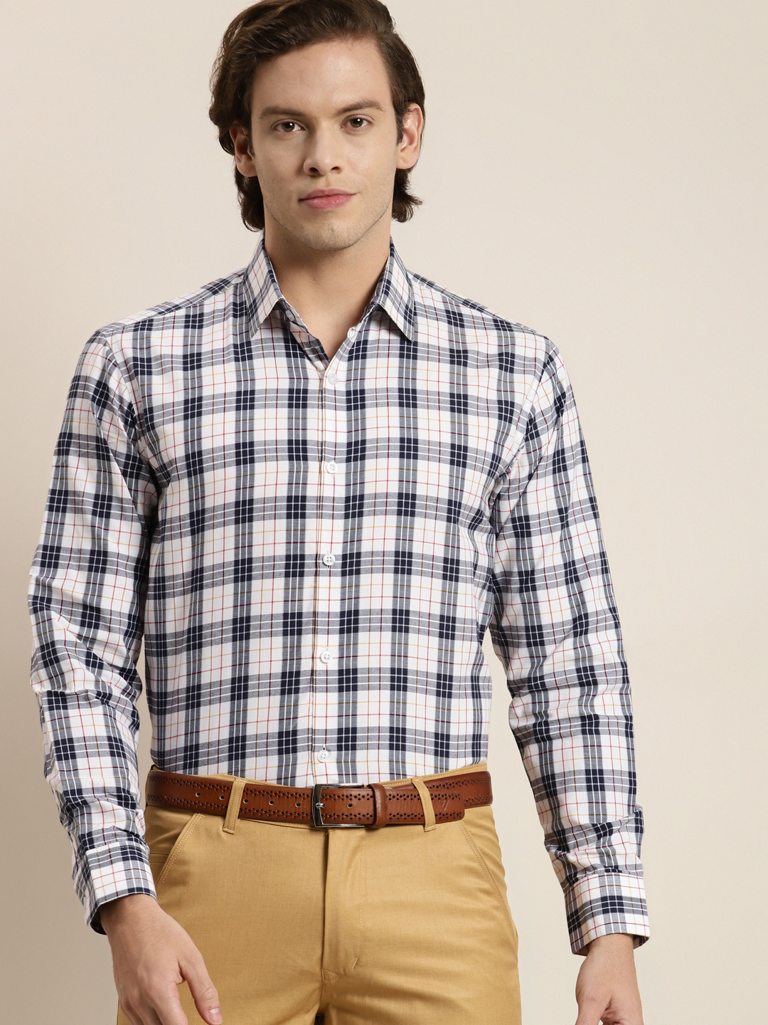 SOJANYA Men Navy Blue Tartan Checks Formal Shirt