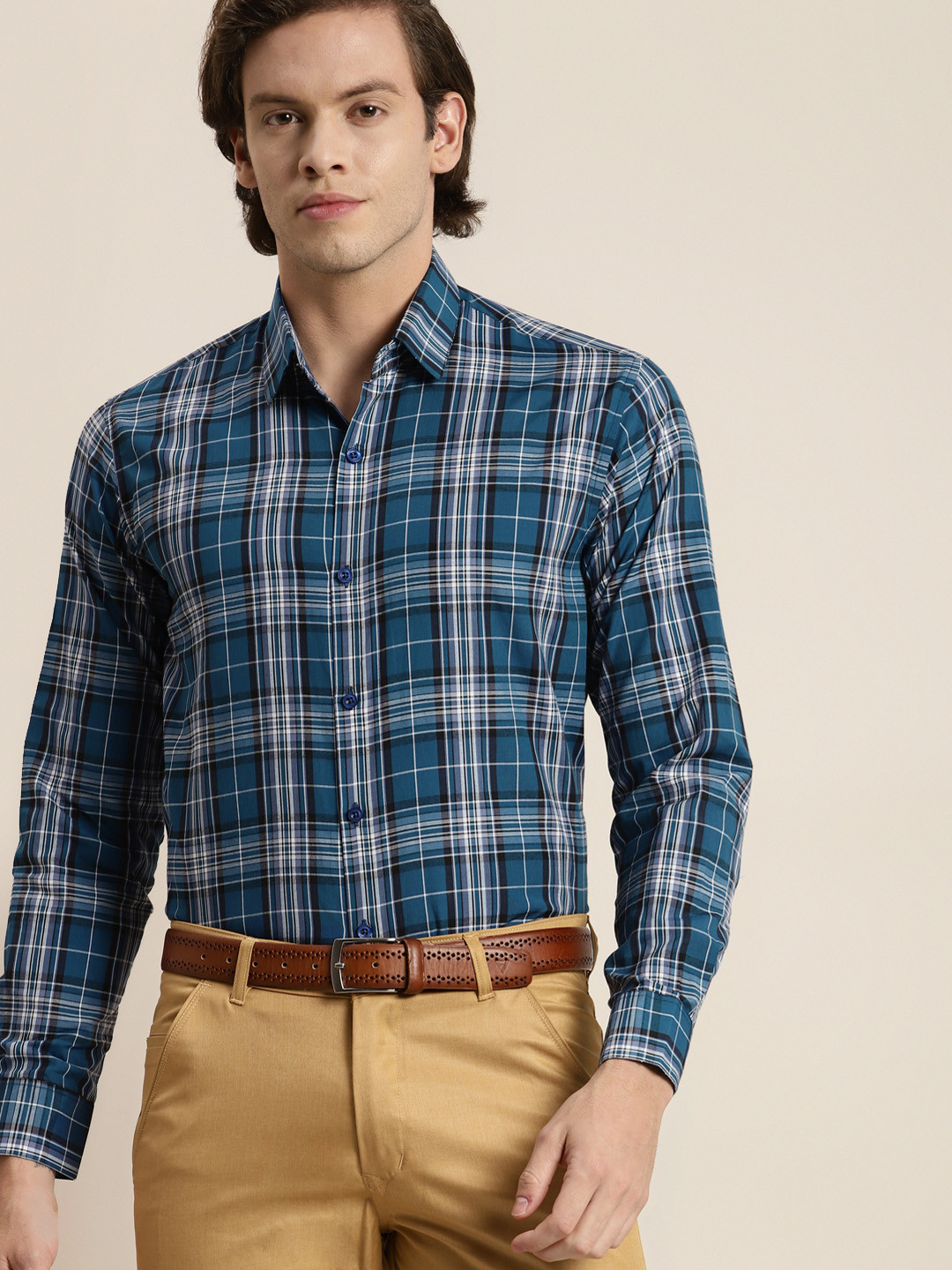 SOJANYA Men Blue Tartan Checks Formal Shirt