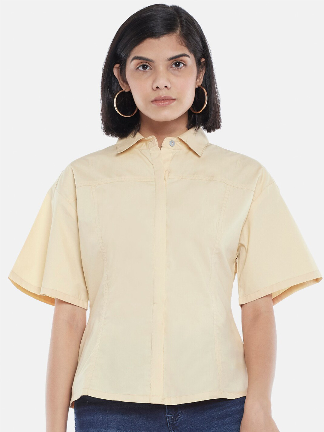 SF JEANS by Pantaloons Women Beige Cotton Casual Shirt