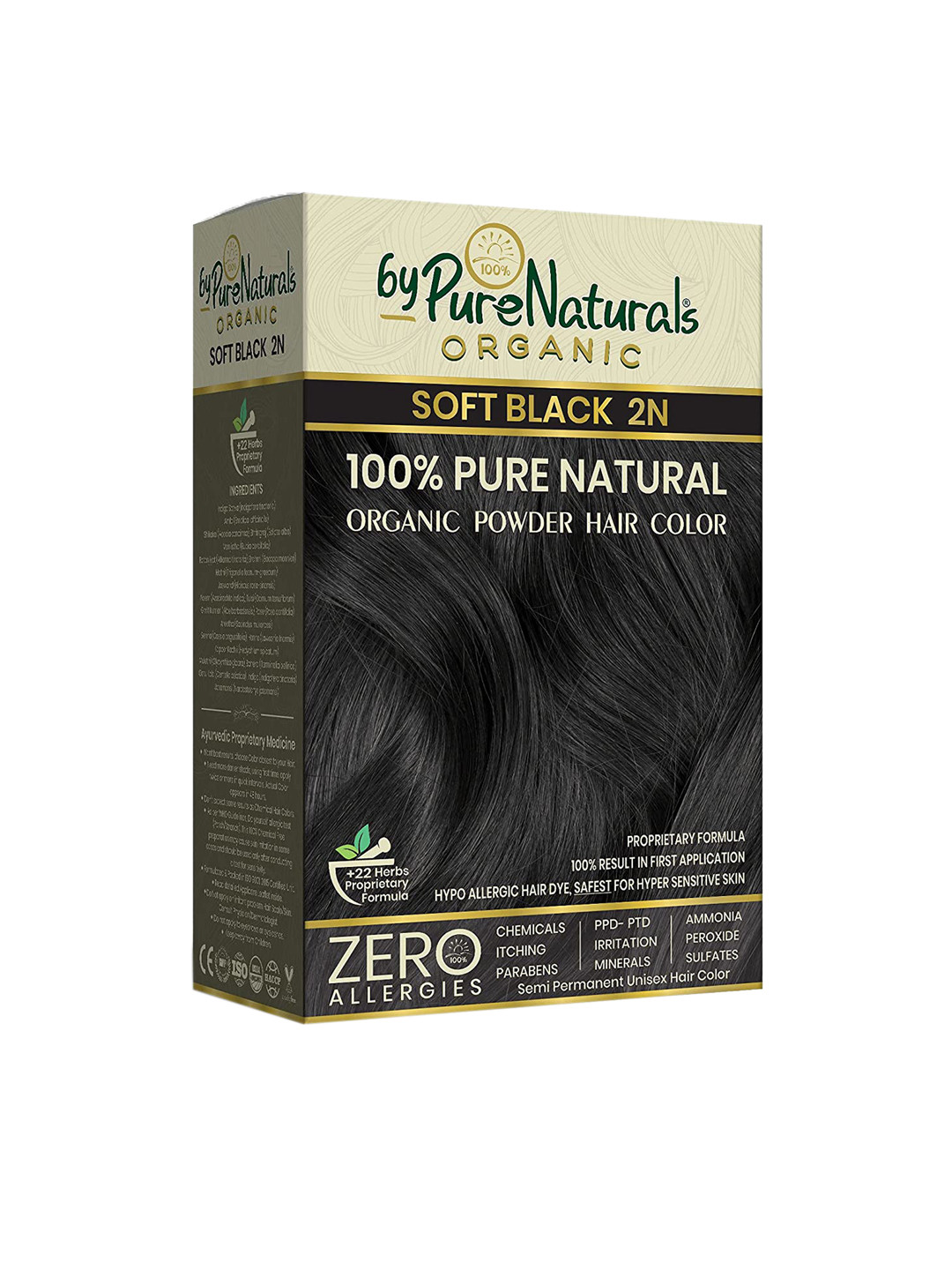 byPureNaturals 100% Pure Natural Organic Powder Hair Color - Soft Black 2N