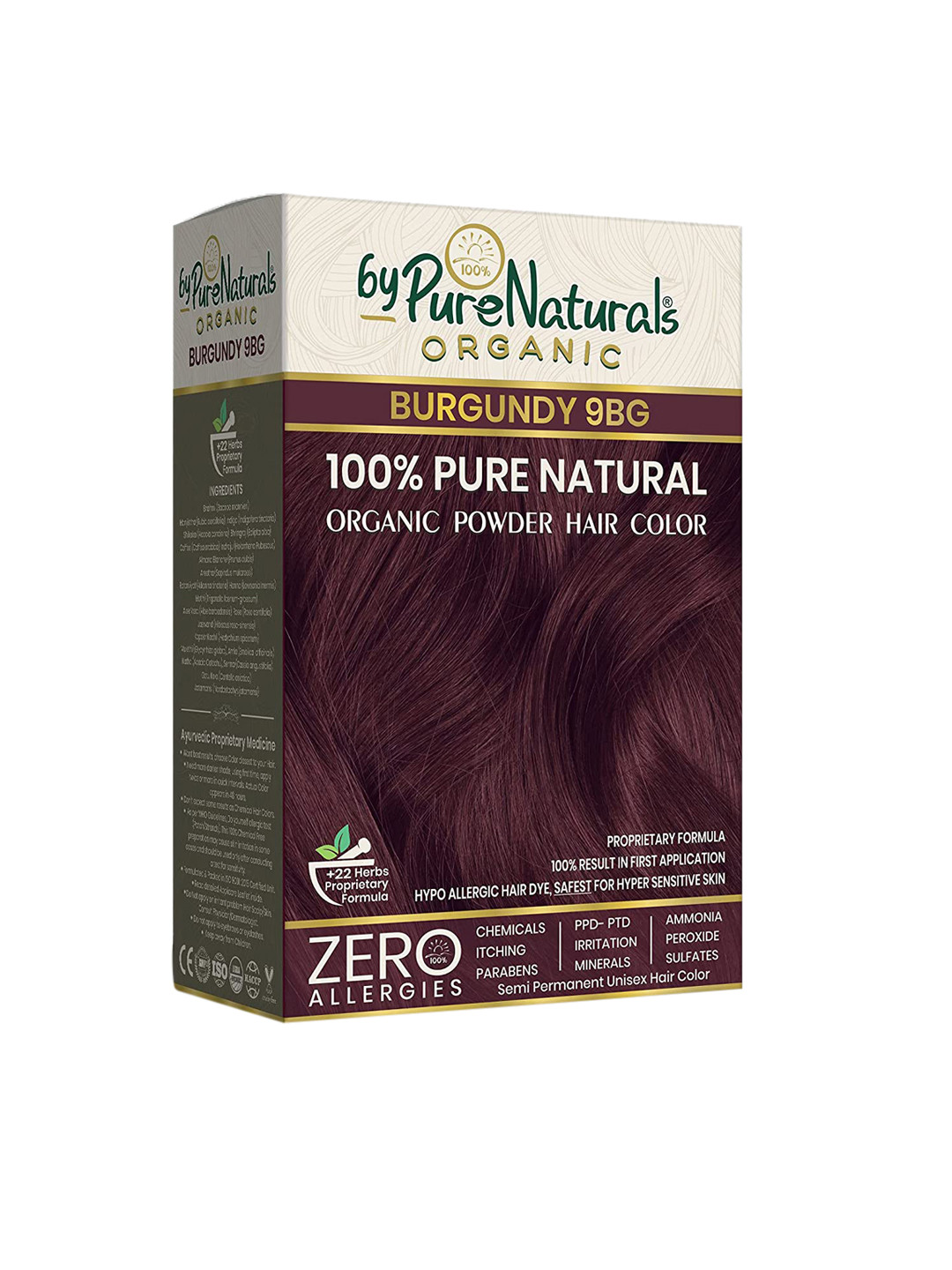 byPureNaturals 100% Pure Natural Organic Powder Hair Color - Burgundy 9BG