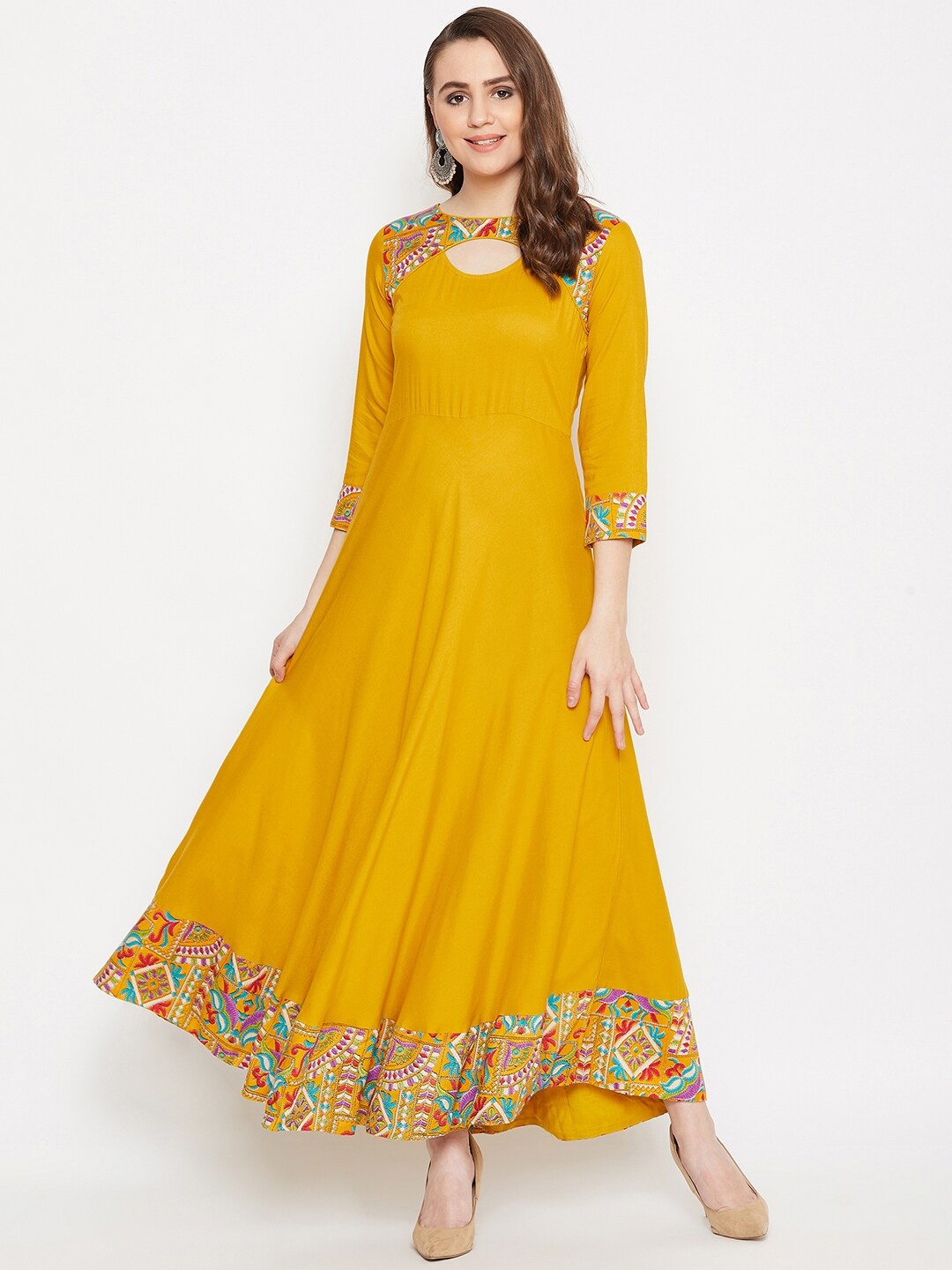 HELLO DESIGN Mustard Yellow Ethnic Anarkali Maxi Dress